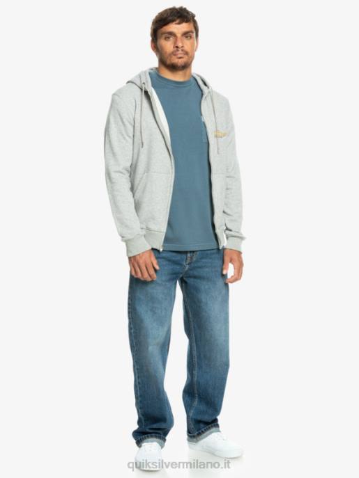 esso Quiksilver uomini felpa con cappuccio con zip e parole erica grigio chiaro HTZR1148