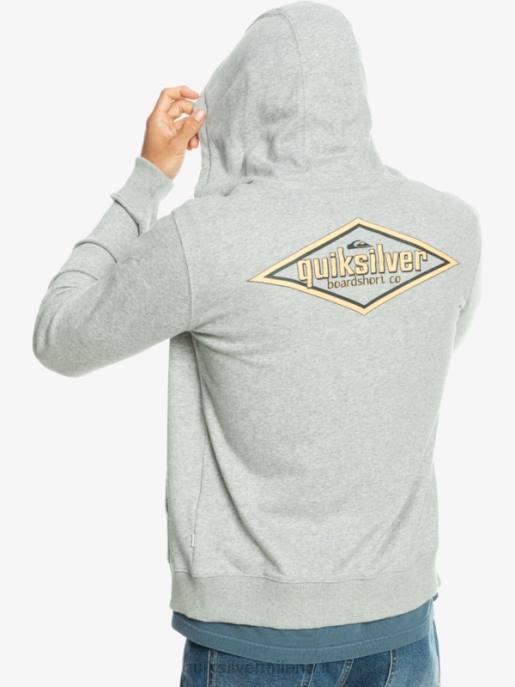 esso Quiksilver uomini felpa con cappuccio con zip e parole erica grigio chiaro HTZR1148