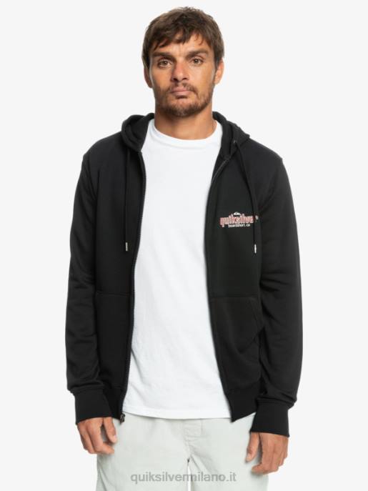 esso Quiksilver uomini felpa con cappuccio con zip e parole nero HTZR1149