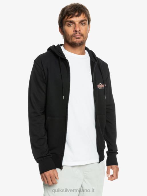 esso Quiksilver uomini felpa con cappuccio con zip e parole nero HTZR1149