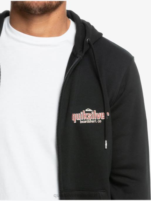 esso Quiksilver uomini felpa con cappuccio con zip e parole nero HTZR1149