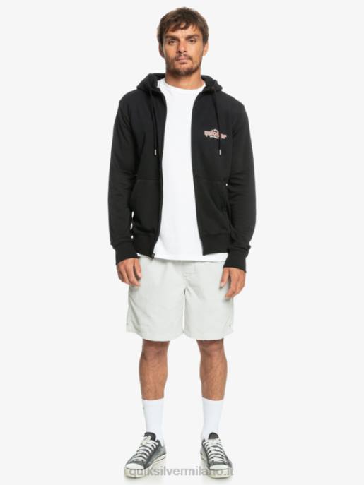 esso Quiksilver uomini felpa con cappuccio con zip e parole nero HTZR1149