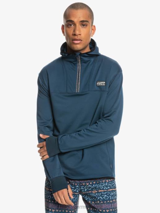 esso Quiksilver uomini felpa con cappuccio in pile con zip a un quarto a punta ripida insegne blu HTZR1873