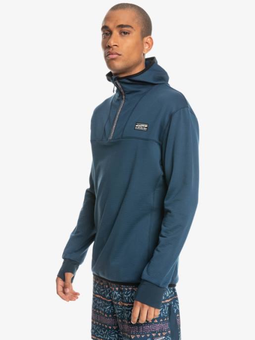 esso Quiksilver uomini felpa con cappuccio in pile con zip a un quarto a punta ripida insegne blu HTZR1873