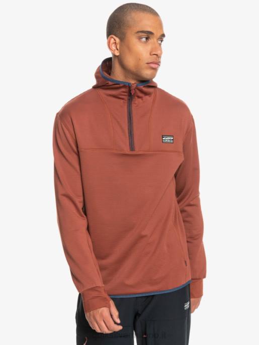 esso Quiksilver uomini felpa con cappuccio in pile con zip a un quarto a punta ripida mogano HTZR1875