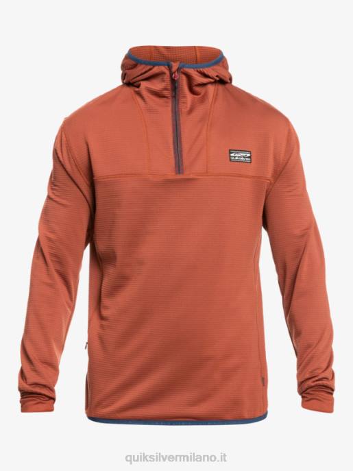 esso Quiksilver uomini felpa con cappuccio in pile con zip a un quarto a punta ripida mogano HTZR1875