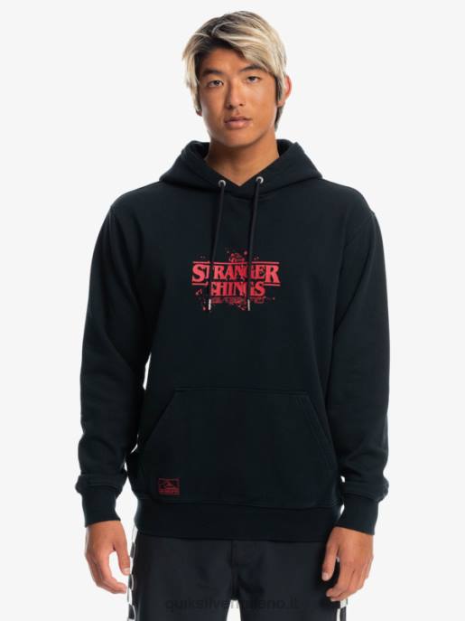 esso Quiksilver x Stranger uomini cose felpa con cappuccio logo ufficiale nero HTZR1806