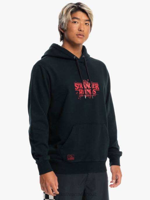 esso Quiksilver x Stranger uomini cose felpa con cappuccio logo ufficiale nero HTZR1806