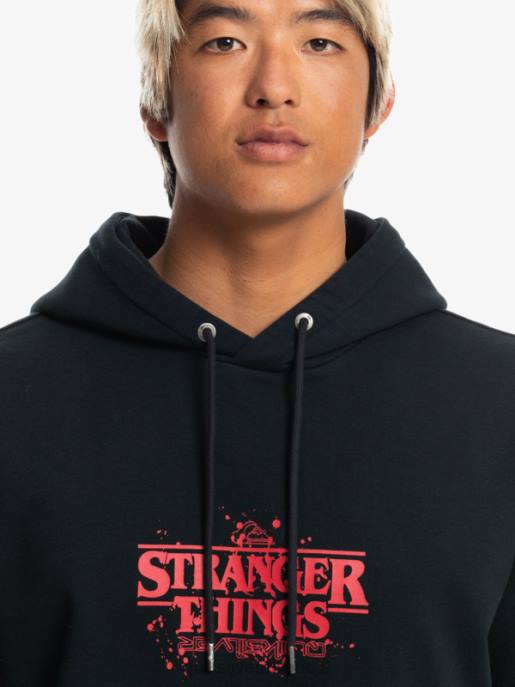 esso Quiksilver x Stranger uomini cose felpa con cappuccio logo ufficiale nero HTZR1806