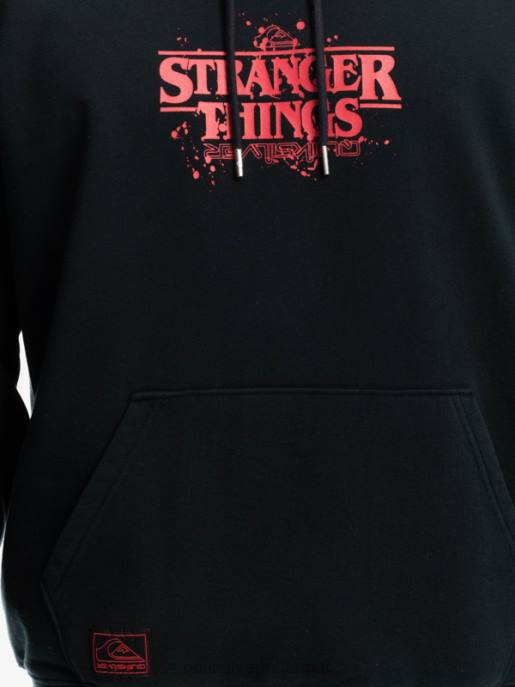 esso Quiksilver x Stranger uomini cose felpa con cappuccio logo ufficiale nero HTZR1806