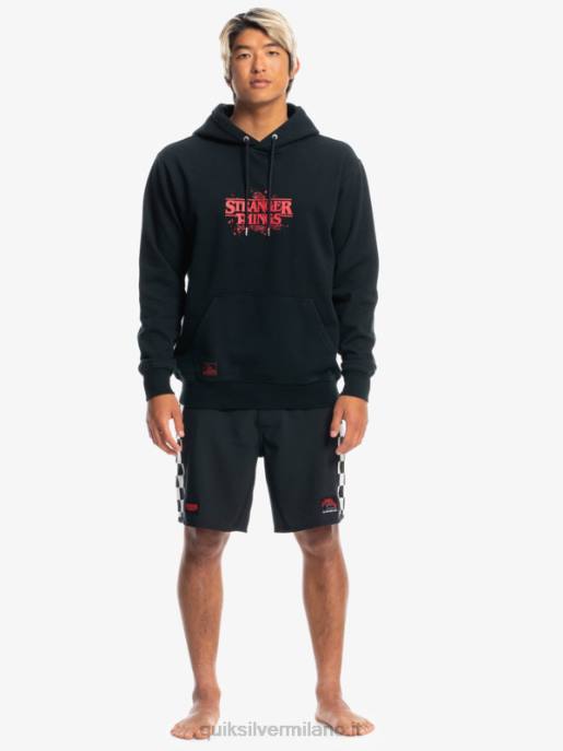 esso Quiksilver x Stranger uomini cose felpa con cappuccio logo ufficiale nero HTZR1806