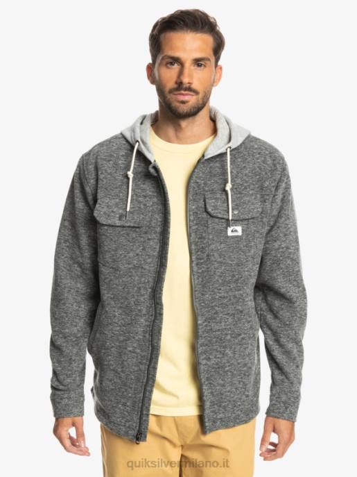 esso Quiksilver uomini giacca con cerniera in pile con cappuccio super swell erica grigio scuro HTZR1472