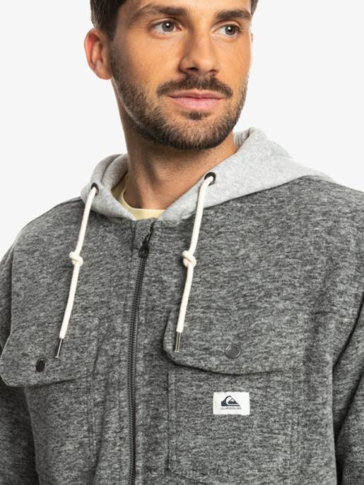 esso Quiksilver uomini giacca con cerniera in pile con cappuccio super swell erica grigio scuro HTZR1472