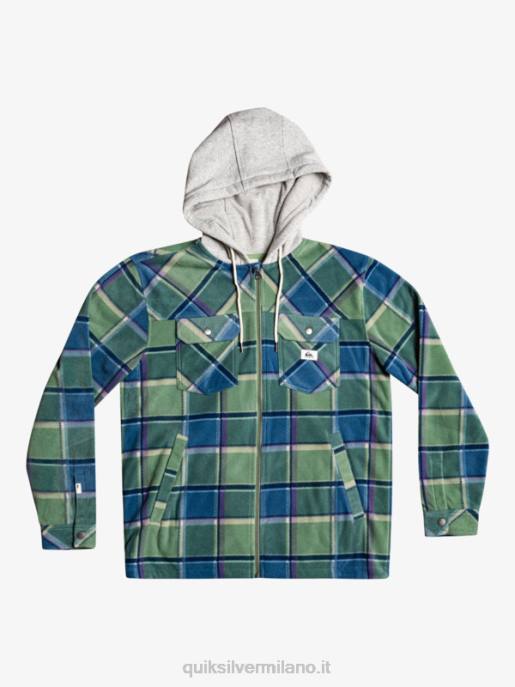 esso Quiksilver uomini giacca con cerniera in pile con cappuccio super swell plaid di flanella blu provenzale HTZR1473