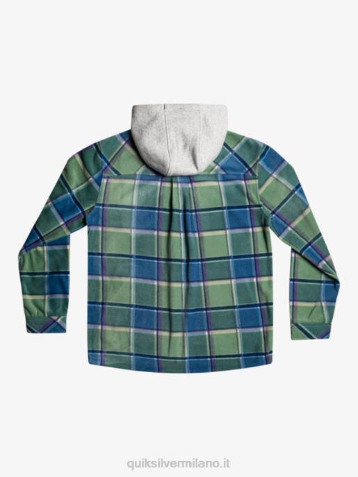 esso Quiksilver uomini giacca con cerniera in pile con cappuccio super swell plaid di flanella blu provenzale HTZR1473