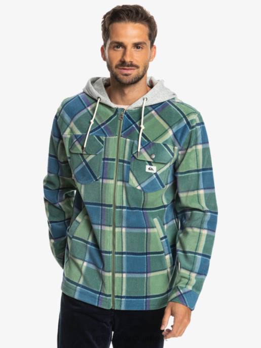 esso Quiksilver uomini giacca con cerniera in pile con cappuccio super swell plaid di flanella blu provenzale HTZR1473