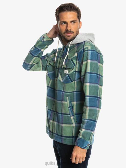 esso Quiksilver uomini giacca con cerniera in pile con cappuccio super swell plaid di flanella blu provenzale HTZR1473