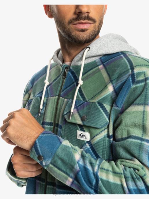 esso Quiksilver uomini giacca con cerniera in pile con cappuccio super swell plaid di flanella blu provenzale HTZR1473