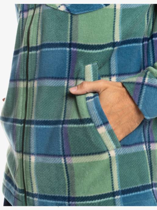 esso Quiksilver uomini giacca con cerniera in pile con cappuccio super swell plaid di flanella blu provenzale HTZR1473