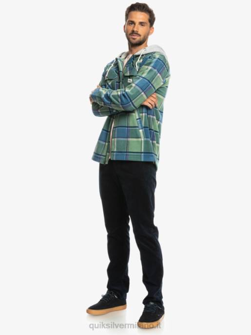 esso Quiksilver uomini giacca con cerniera in pile con cappuccio super swell plaid di flanella blu provenzale HTZR1473