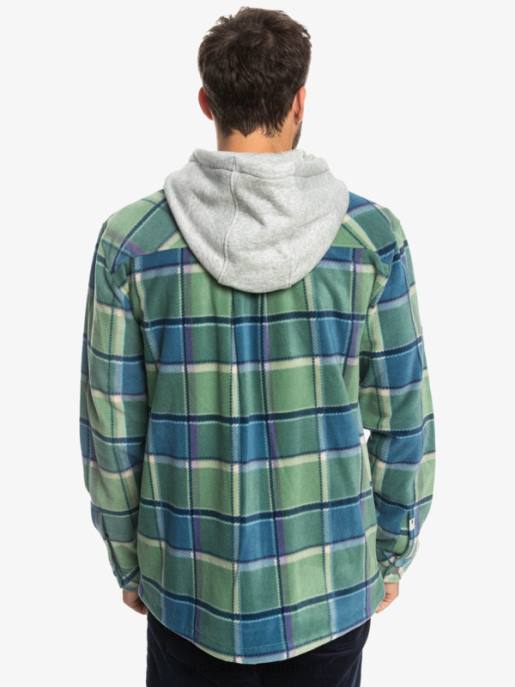 esso Quiksilver uomini giacca con cerniera in pile con cappuccio super swell plaid di flanella blu provenzale HTZR1473