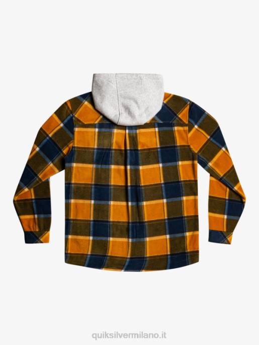 esso Quiksilver uomini giacca con cerniera in pile con cappuccio super swell plaid di flanella marrone scuro HTZR1474