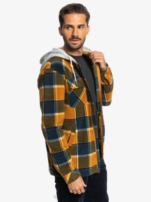 esso Quiksilver uomini giacca con cerniera in pile con cappuccio super swell plaid di flanella marrone scuro HTZR1474