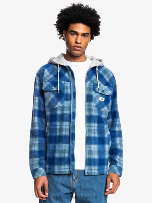 esso Quiksilver uomini giacca con cerniera in pile con cappuccio super swell super plaid blu sodalite HTZR1475