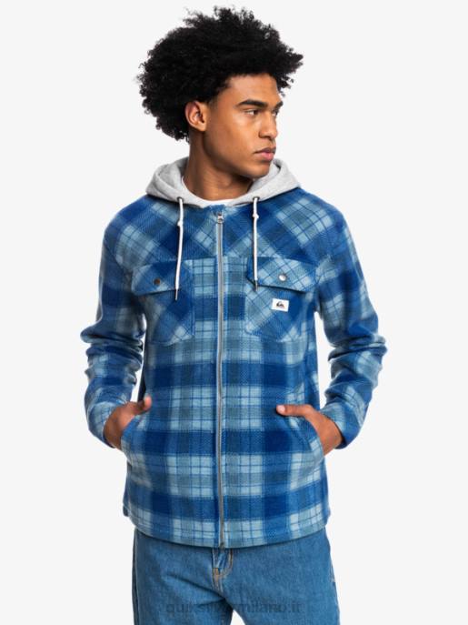 esso Quiksilver uomini giacca con cerniera in pile con cappuccio super swell super plaid blu sodalite HTZR1475