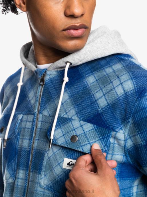 esso Quiksilver uomini giacca con cerniera in pile con cappuccio super swell super plaid blu sodalite HTZR1475