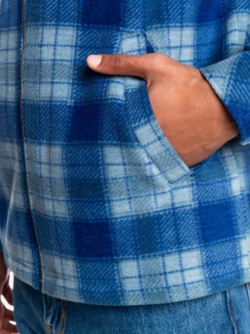esso Quiksilver uomini giacca con cerniera in pile con cappuccio super swell super plaid blu sodalite HTZR1475