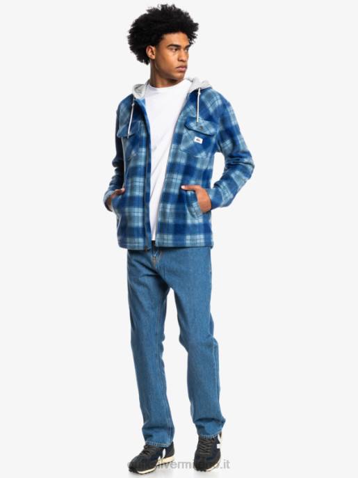 esso Quiksilver uomini giacca con cerniera in pile con cappuccio super swell super plaid blu sodalite HTZR1475