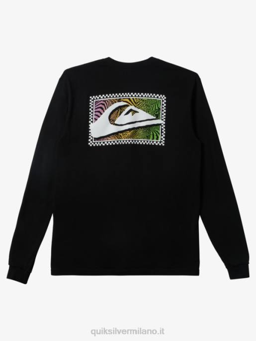 esso Quiksilver uomini t-shirt a maniche lunghe con stampe sfumate nero HTZR435
