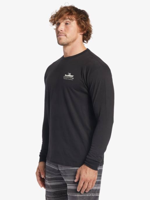 esso Quiksilver uomini t-shirt a maniche lunghe waterman power trip nero HTZR62