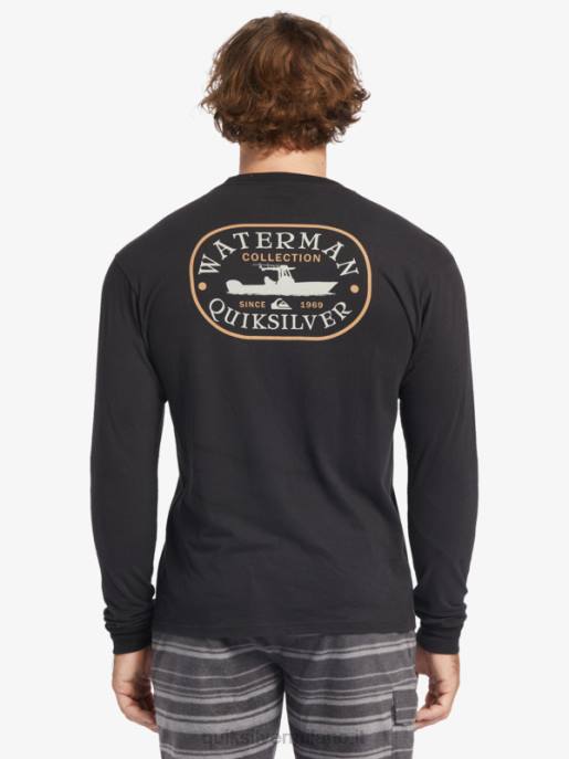 esso Quiksilver uomini t-shirt a maniche lunghe waterman power trip nero HTZR62
