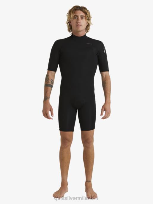 esso Quiksilver uomini 2/2mm sessioni giornaliere a manica corta con zip sul retro nero HTZR1432