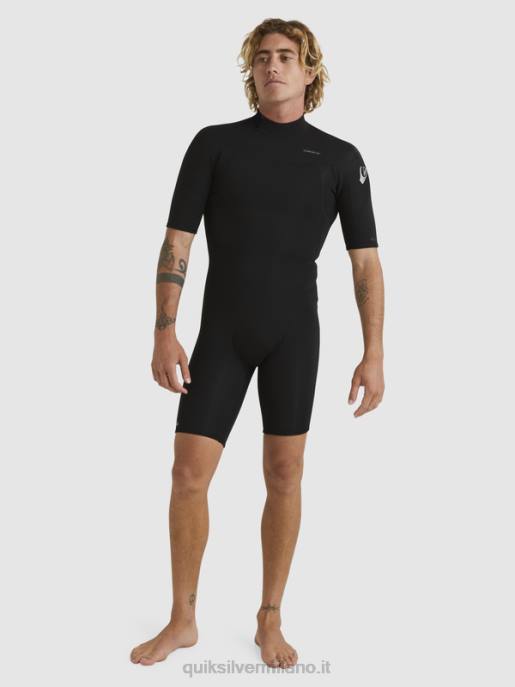 esso Quiksilver uomini 2/2mm sessioni giornaliere a manica corta con zip sul retro nero HTZR1432