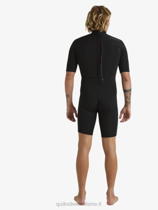 esso Quiksilver uomini 2/2mm sessioni giornaliere a manica corta con zip sul retro nero HTZR1432