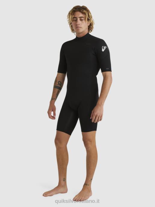 esso Quiksilver uomini 2/2mm sessioni giornaliere a manica corta con zip sul retro nero HTZR1432