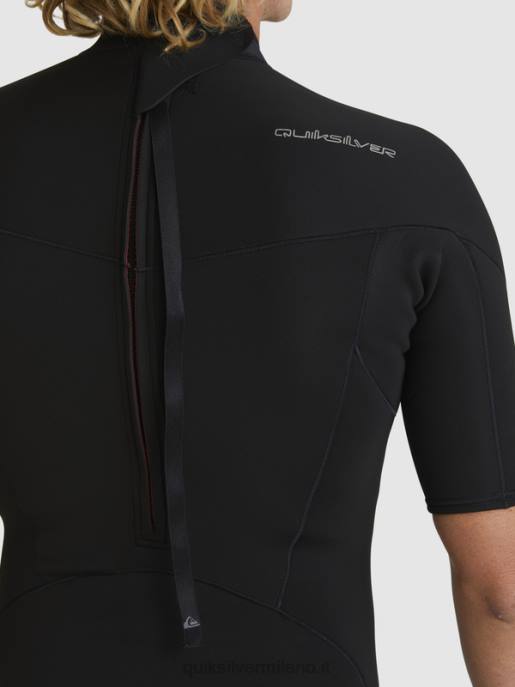 esso Quiksilver uomini 2/2mm sessioni giornaliere a manica corta con zip sul retro nero HTZR1432