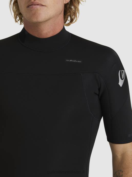 esso Quiksilver uomini 2/2mm sessioni giornaliere a manica corta con zip sul retro nero HTZR1432