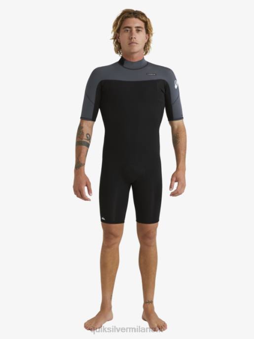 esso Quiksilver uomini 2/2mm sessioni giornaliere a manica corta con zip sul retro nero/canna di fucile HTZR1433