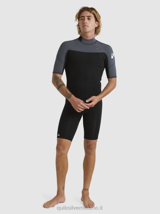 esso Quiksilver uomini 2/2mm sessioni giornaliere a manica corta con zip sul retro nero/canna di fucile HTZR1433
