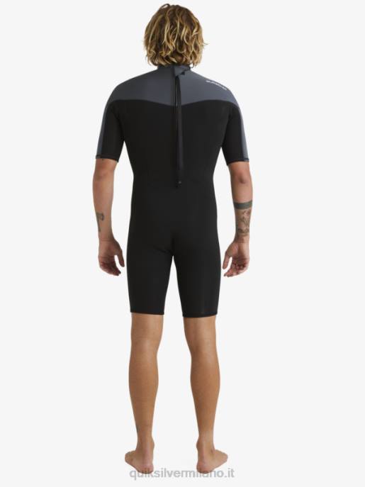 esso Quiksilver uomini 2/2mm sessioni giornaliere a manica corta con zip sul retro nero/canna di fucile HTZR1433