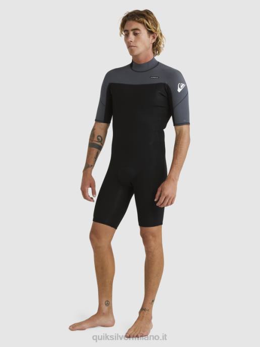 esso Quiksilver uomini 2/2mm sessioni giornaliere a manica corta con zip sul retro nero/canna di fucile HTZR1433