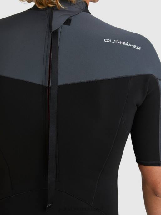 esso Quiksilver uomini 2/2mm sessioni giornaliere a manica corta con zip sul retro nero/canna di fucile HTZR1433