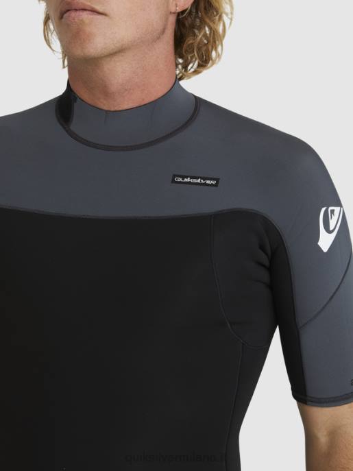 esso Quiksilver uomini 2/2mm sessioni giornaliere a manica corta con zip sul retro nero/canna di fucile HTZR1433