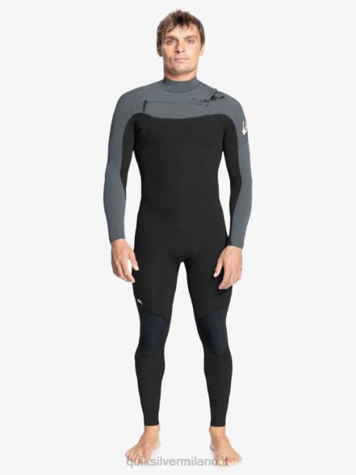 esso Quiksilver uomini Muta con zip sul petto per 3/2 sessioni quotidiane nero/canna di fucile HTZR1279
