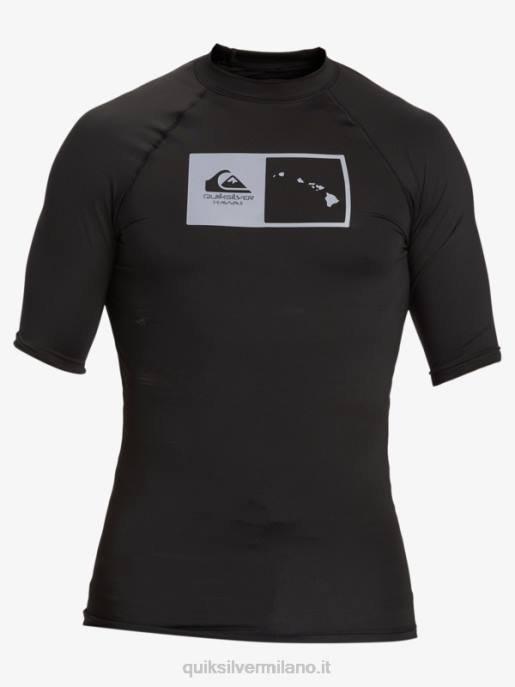 esso Quiksilver uomini hawaii double down upf 50 maglietta da surf a manica corta nero HTZR1170