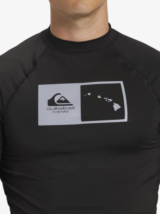 esso Quiksilver uomini hawaii double down upf 50 maglietta da surf a manica corta nero HTZR1170